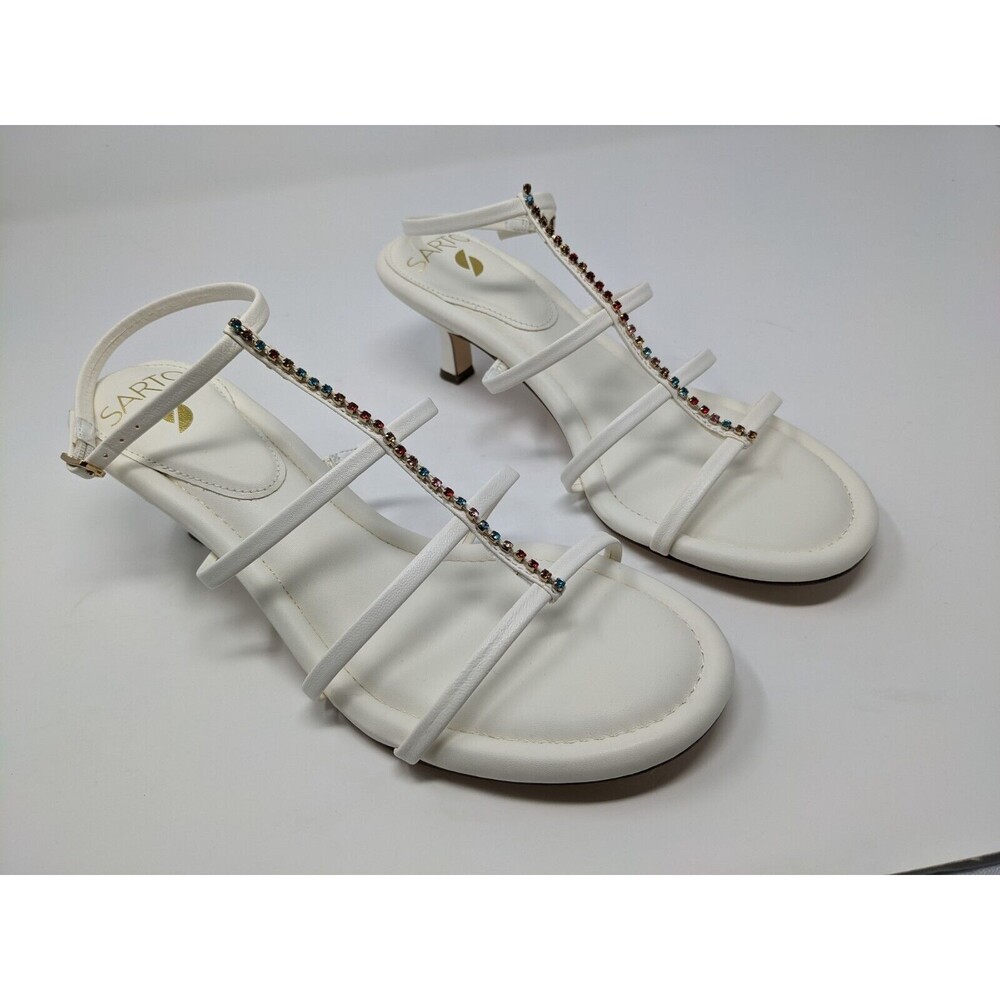 Franco Sarto White Leather Genesis Rhinestone Ankle Strap Sandals Womens 9M NWOB